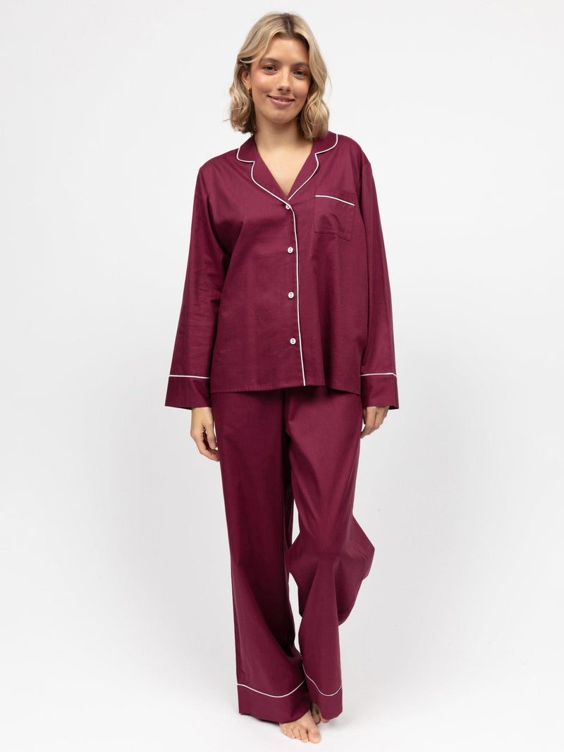 Cyberjammies Hotel Contrast Trim Long Pyjama Set Ox Blood - British product