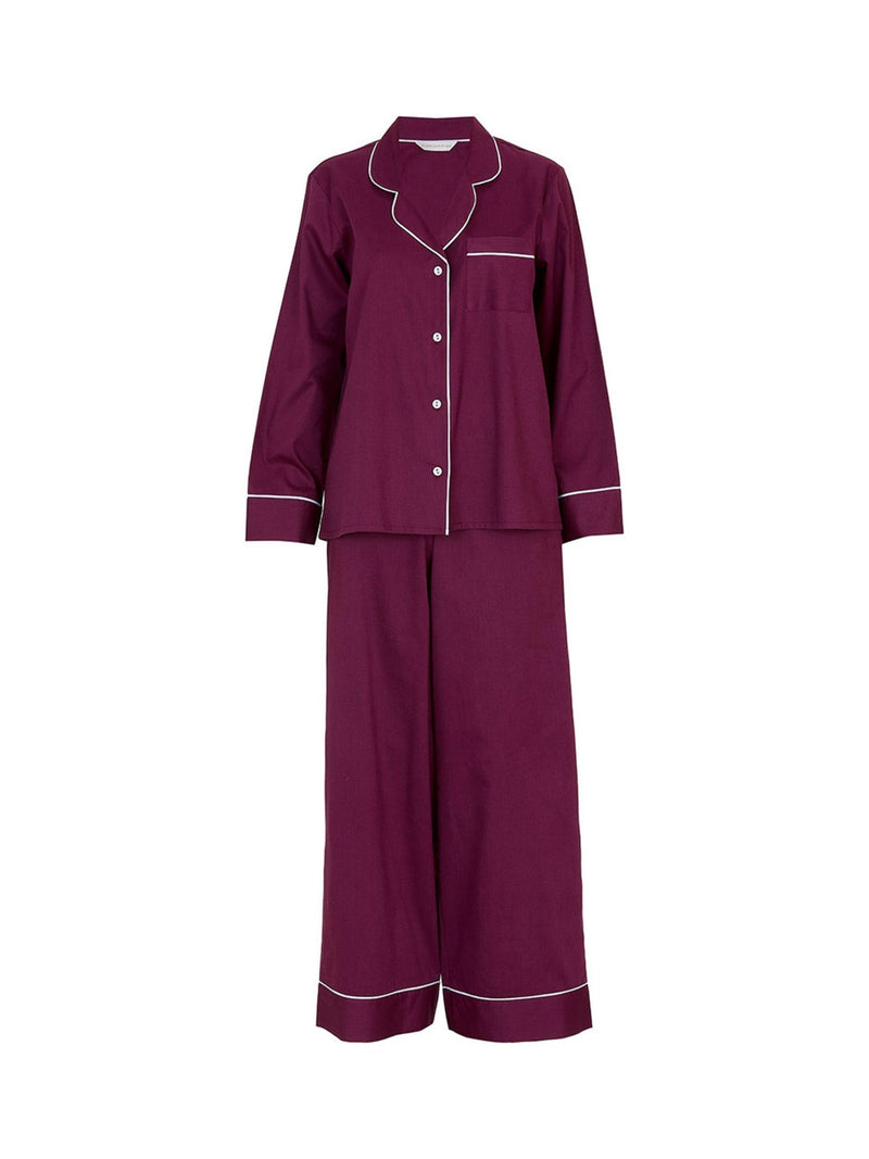 Cyberjammies Hotel Contrast Trim Long Pyjama Set Ox Blood - British product