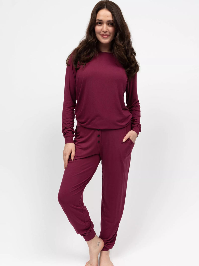 Cyberjammies jersey pyjama set ox blood - British product