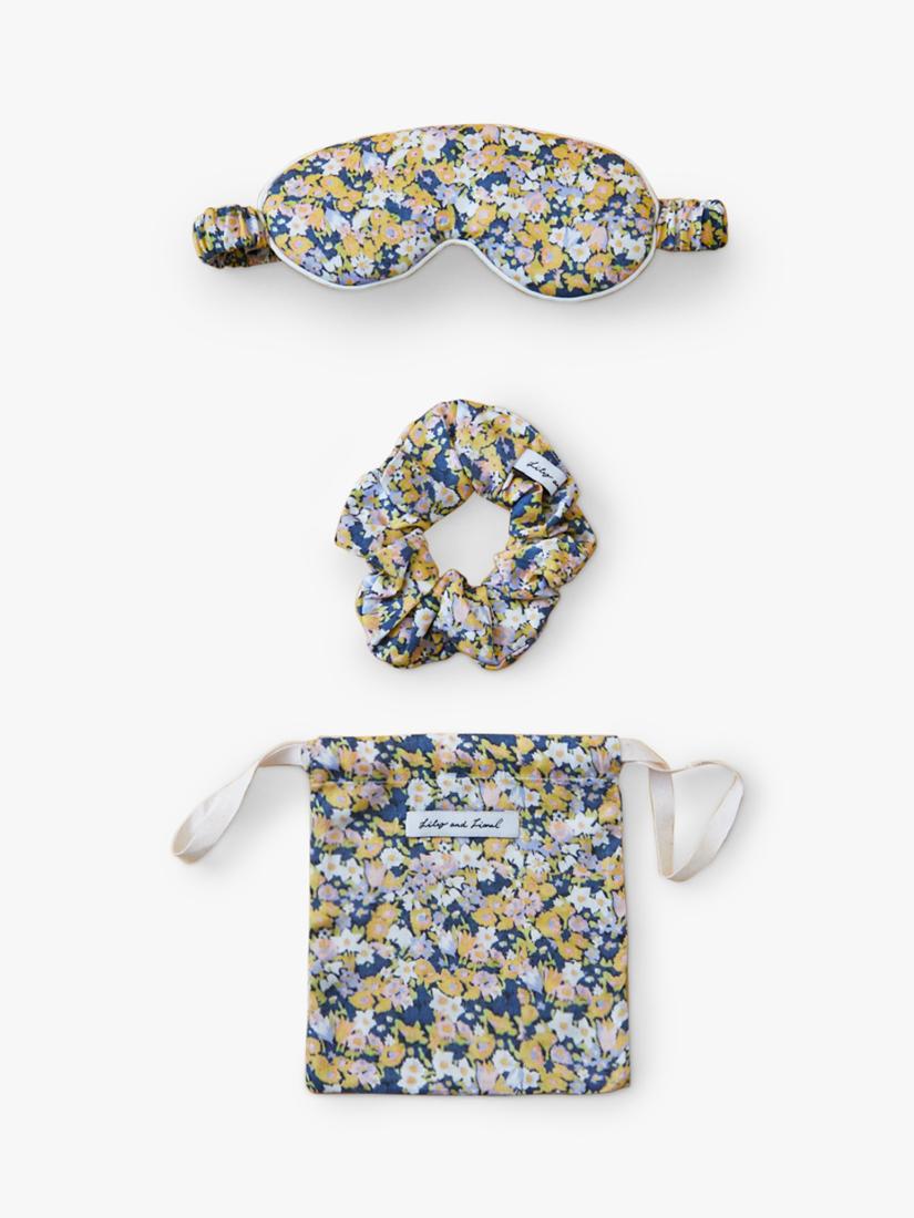 Padded Eye Mask and Hair Scrunchie Set with Summer Patchwork Print in Viscose Satin, Includes Storage Pouch