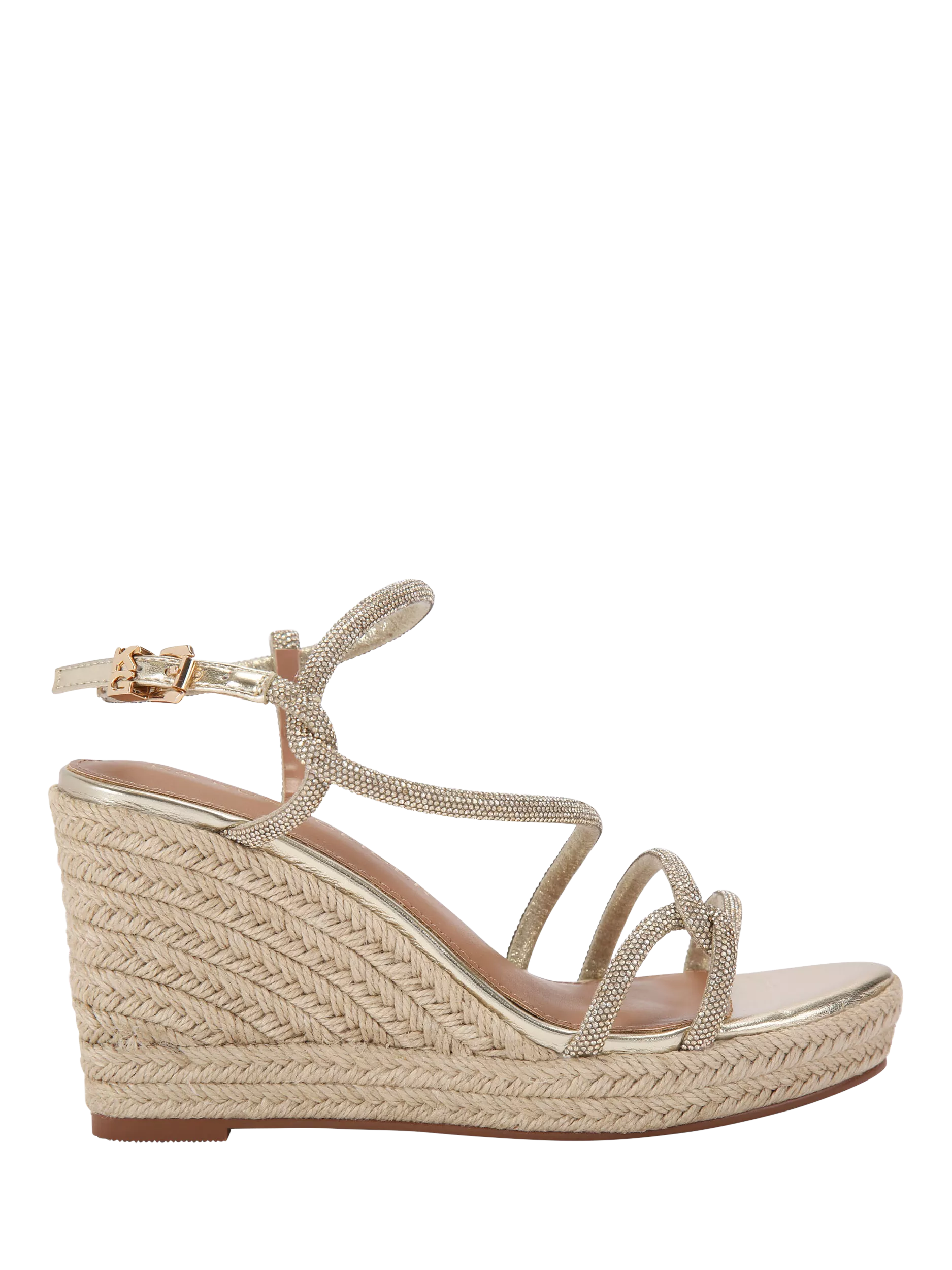KG Kurt Geiger gold metallic wedge espadrilles with crystal straps, UK version
