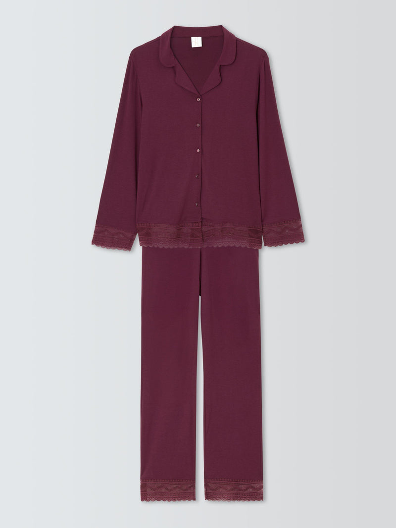 John Lewis Willow Lace Trim Pyjama Set Fig, imported from the UK