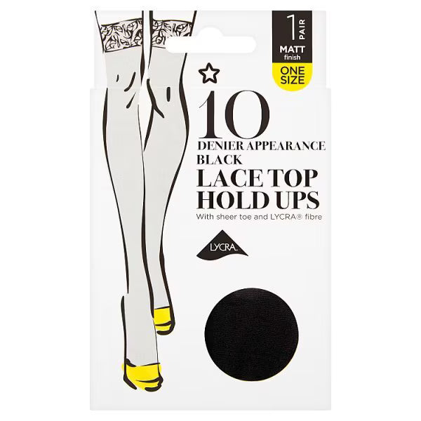 Superdrug Lace Hold Ups Black 10 Denier (British brand)