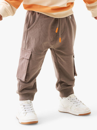 Soft Taupe Cargo Joggers for Infants with Drawstring Waist