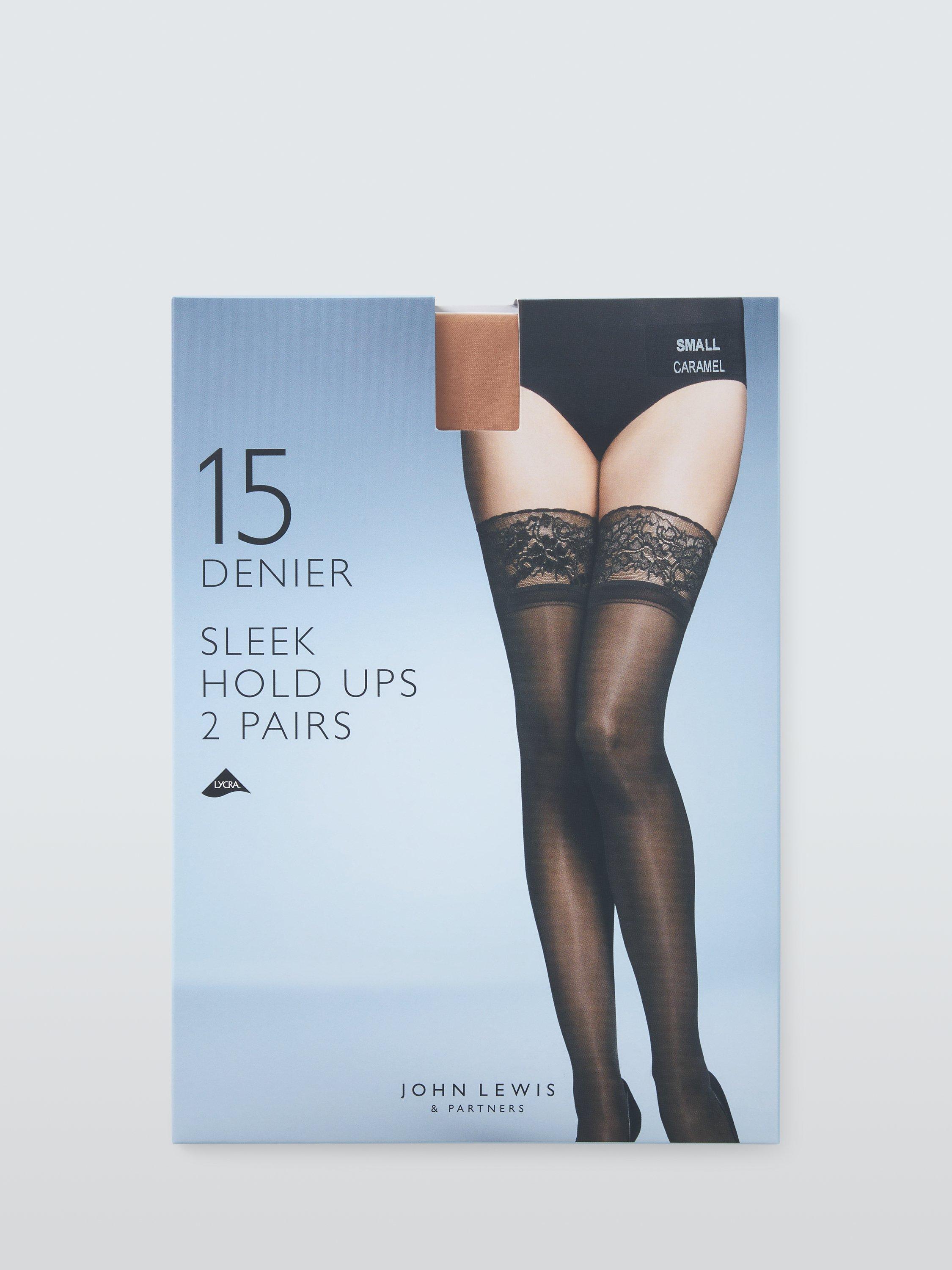 John Lewis 15 denier lace hold-ups in almond, pack of two, UK version
