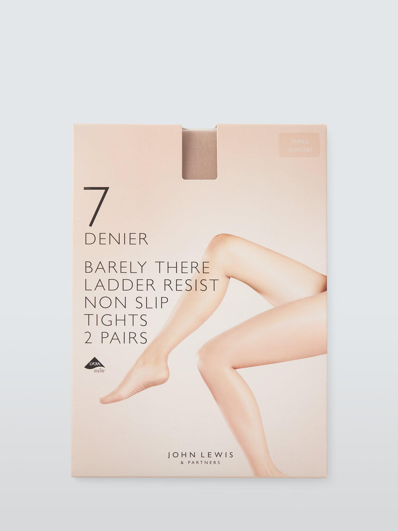 John Lewis barely there non-slip 7 denier tights, pack of 2 in Almond, UK version