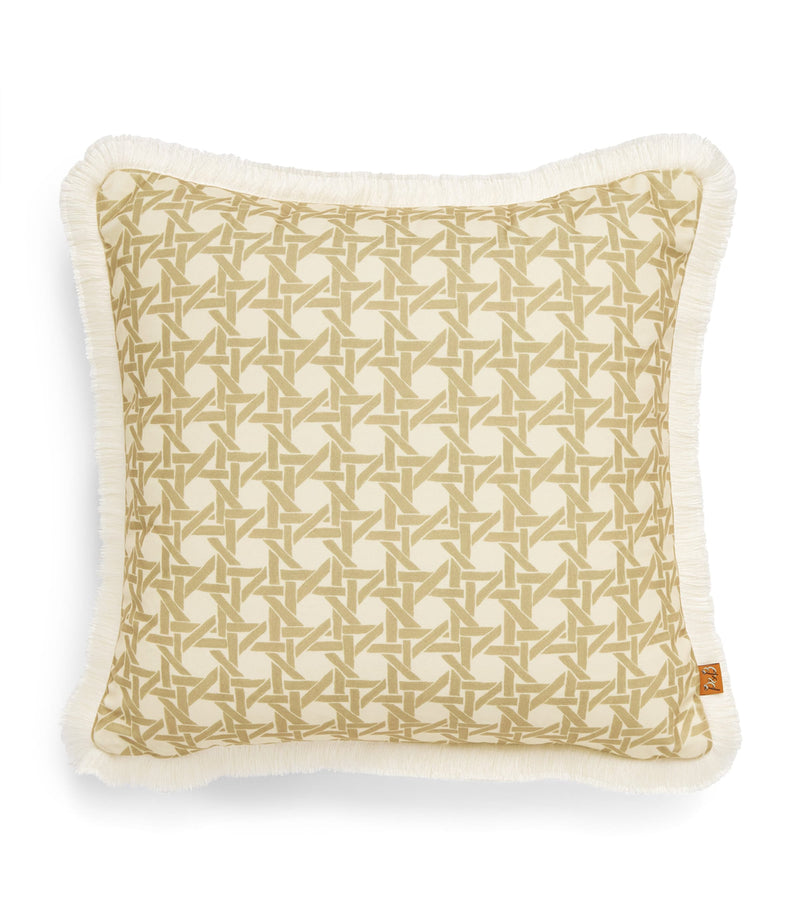 Poodle & Blonde fringed rattan cushion 50cm x 50cm, imported from the UK
