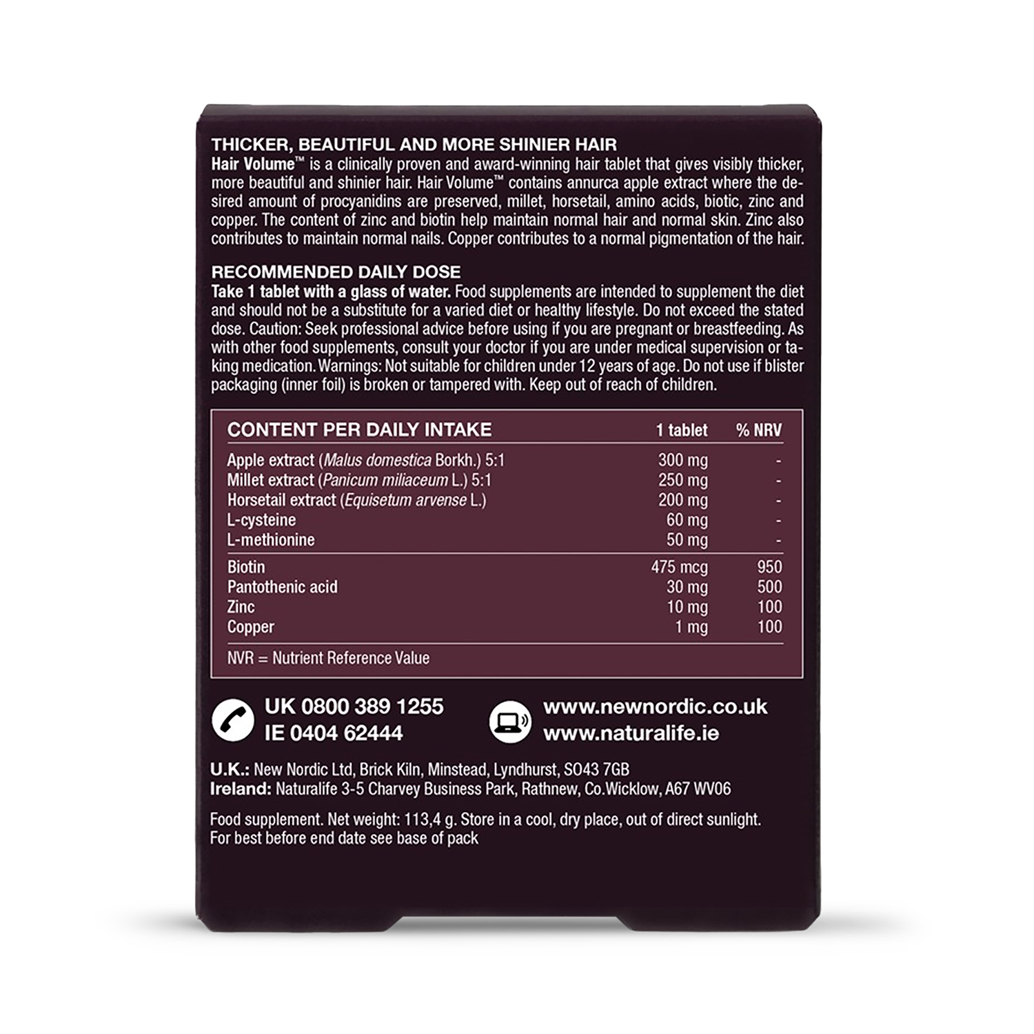 New Nordic Hair Volume Tablets 90 count imported from the UK