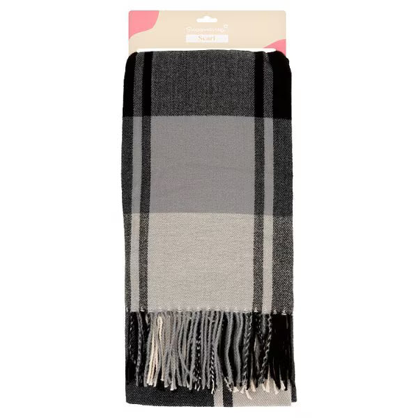 Superdrug black check scarf 180 by 64cm (British brand)
