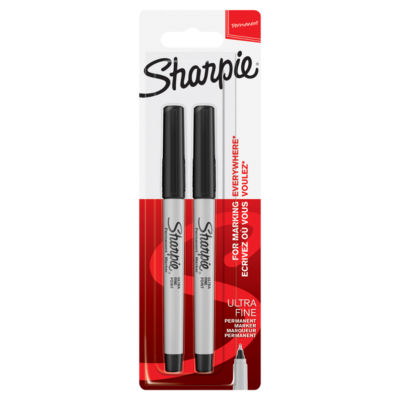 Sharpie permanent markers black pack of 2 (British brand)