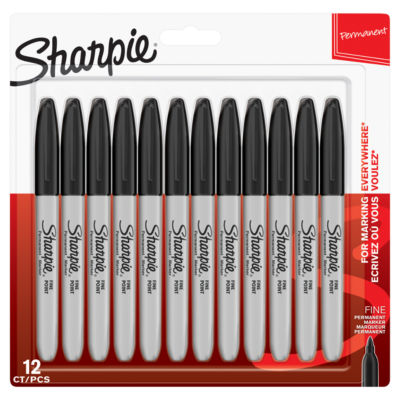 Sharpie permanent markers black 12 pack (British brand)