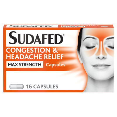 Sudafed Congestion & Headache Relief Max Strength Cold & Flu Capsules Pack of 16
