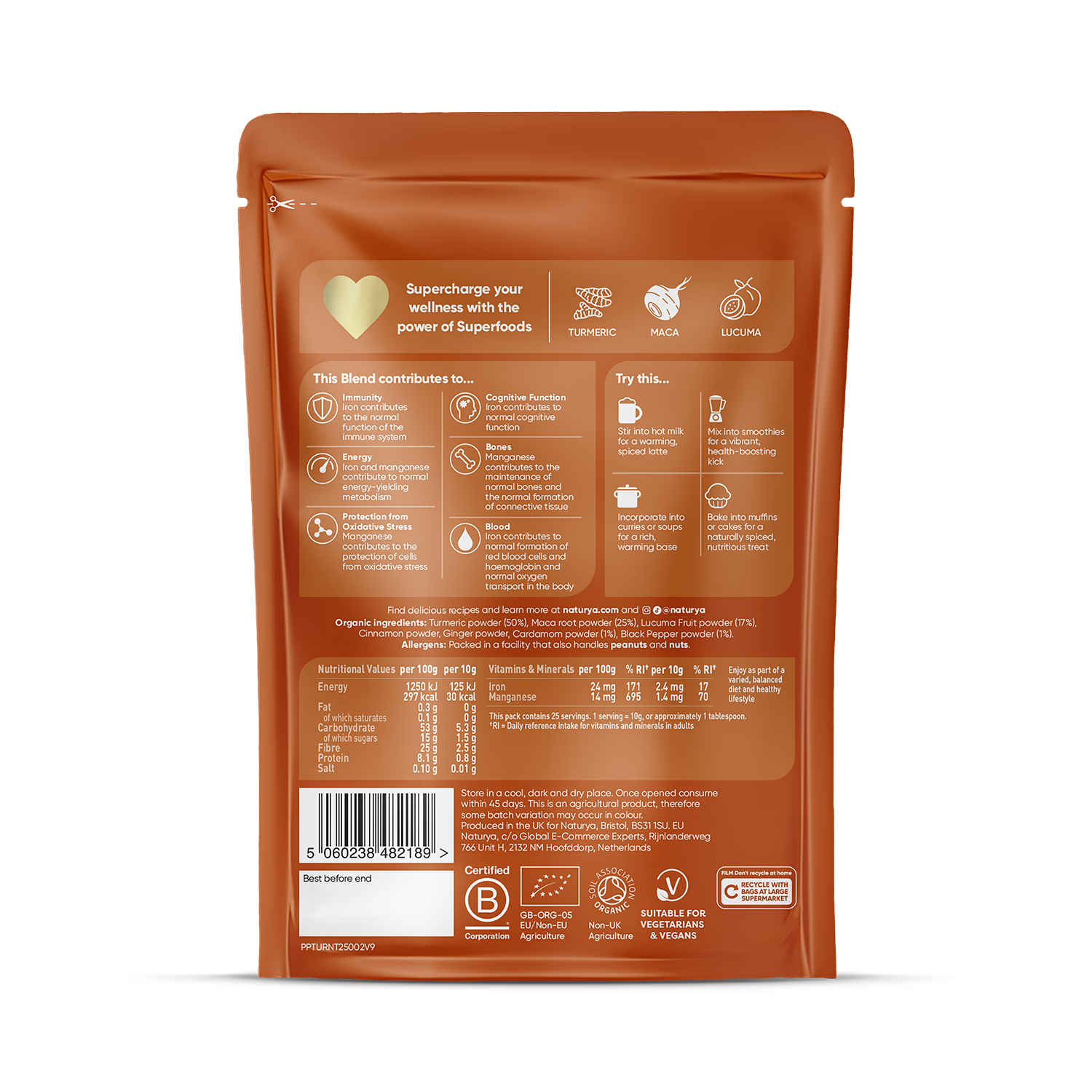 Naturya Organic Turmeric Superblend 250g, imported from the UK