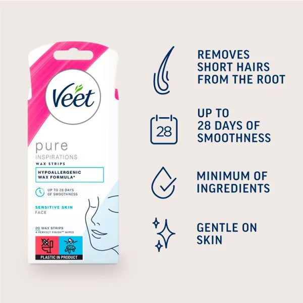 Veet Pure Inspiration Face Sensitive Wax Strips 20 (British brand)