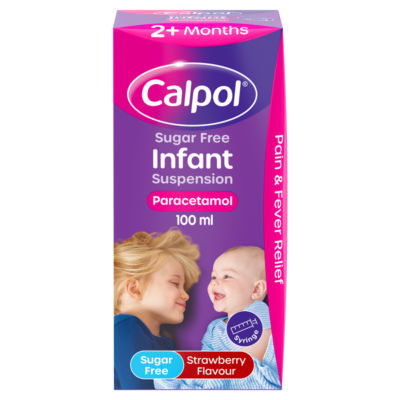 Calpol Infant Sugar-Free Strawberry Oral Suspension Paracetamol 2+ Months Pain and Fever Relief 100ml