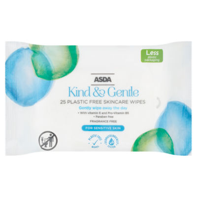 ASDA Kind & Gentle Plastic Free Facial Wipes 25 Pack
