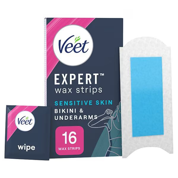 Veet Wax Strips Bikini Underarm Sensitive 16s (British brand)