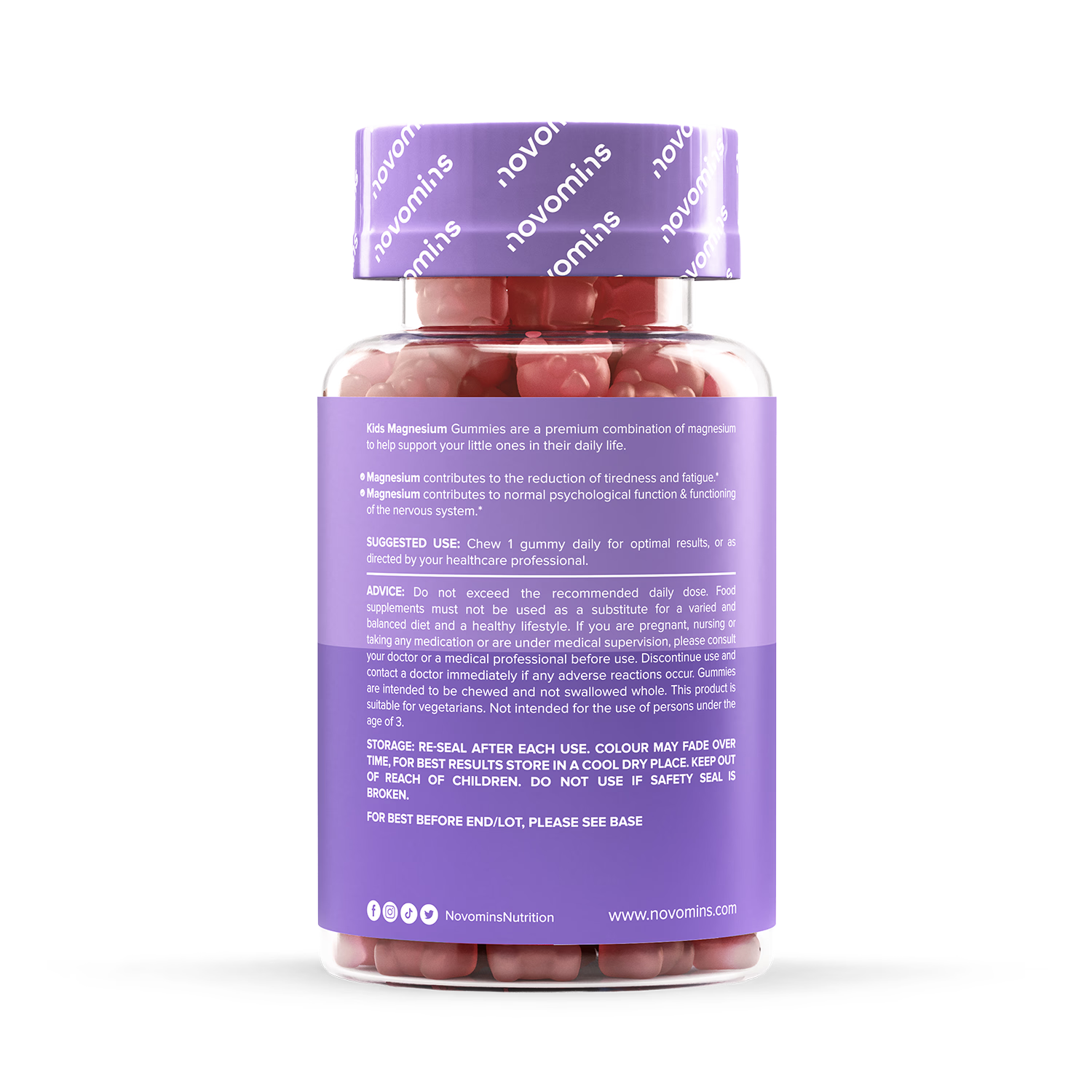 Novomins Kids Magnesium Strawberry Flavoured Gummies 30g (British brand)