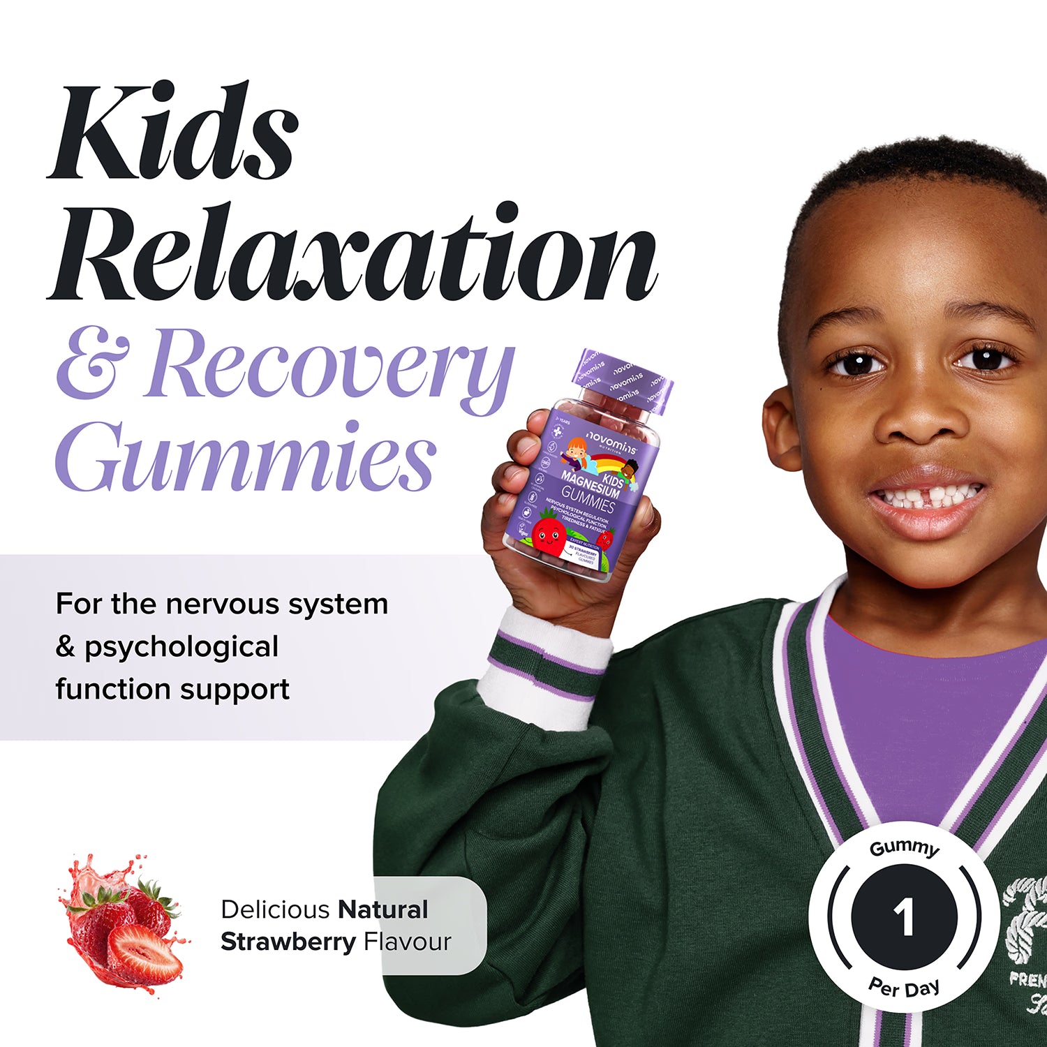 Novomins Kids Magnesium Strawberry Flavoured Gummies 30g (British brand)