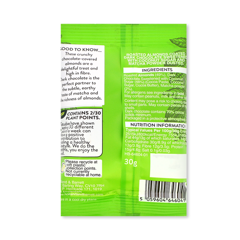 Holland  Barrett Dark Chocolate Matcha Almonds 30g