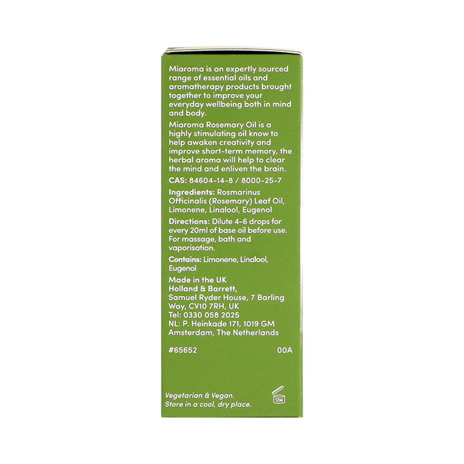 Miaroma Rosemary Pure Essential Oil 20ml, imported from the UK