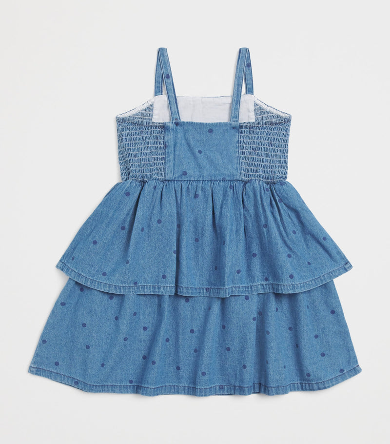 Mini Rodini Denim Dots dress 3-11 Years, imported from the UK