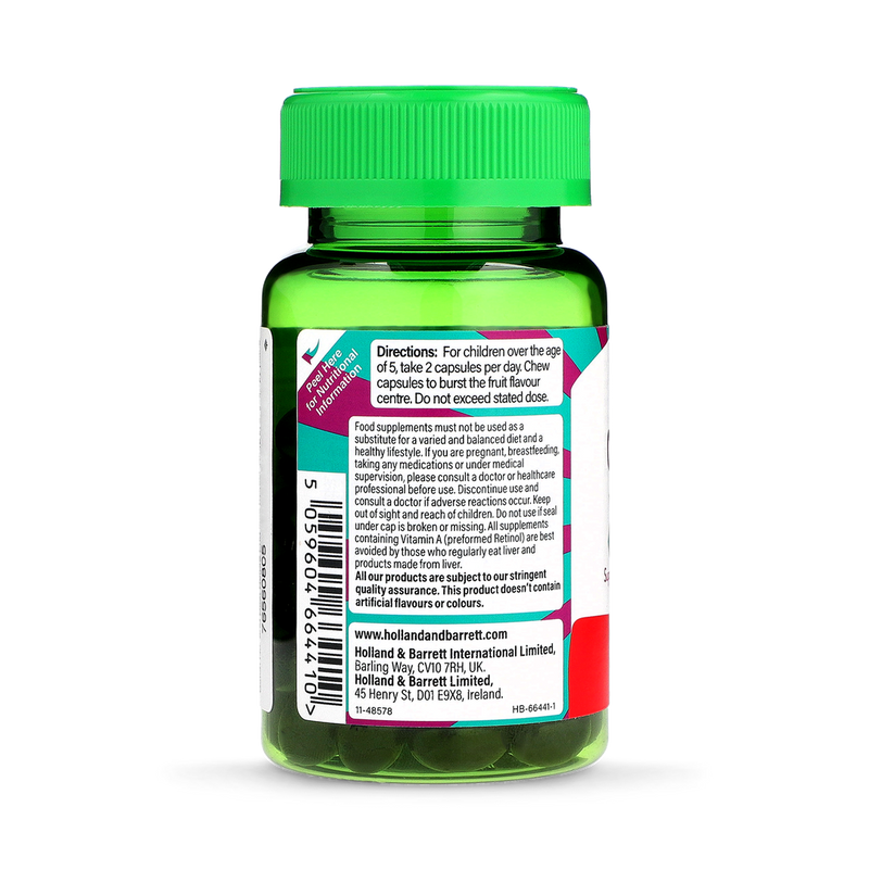 Holland Barrett Kids Omega 3 Fish Oil Blackcurrant Flavour Chewable 60 Capsules