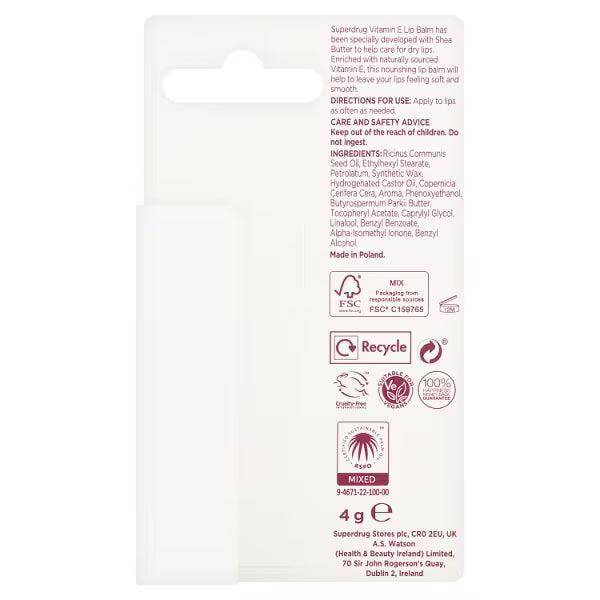 Vitamin E lip balm stick 4g unit (British brand)