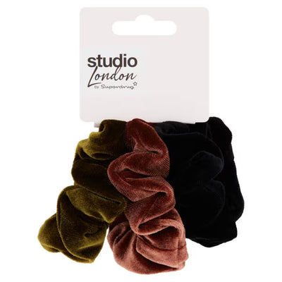 Studio London Scrunchies 3 Pack Black Brown Green