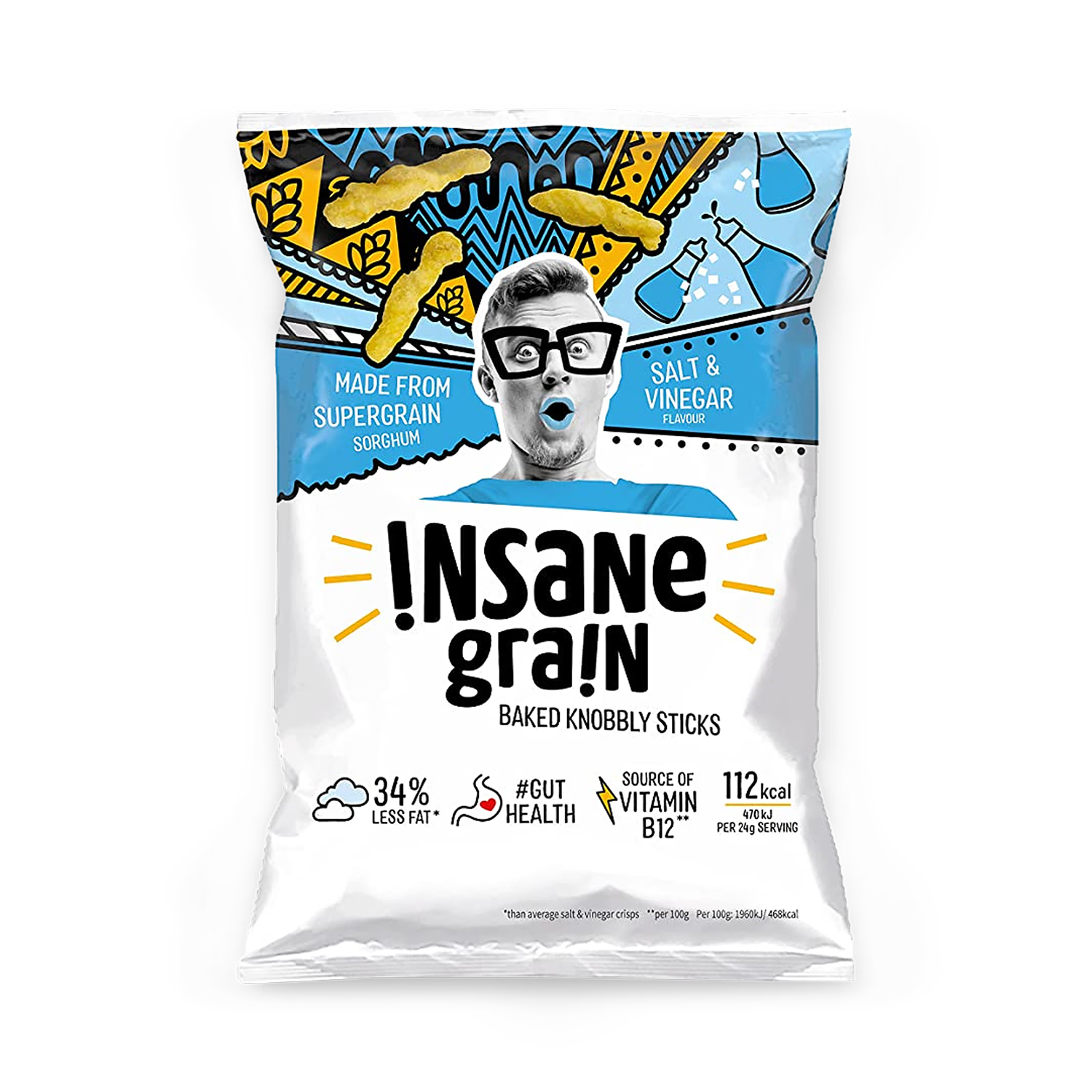 Insane Grain Salt & Vinegar Knobbly Sticks 24g, UK version