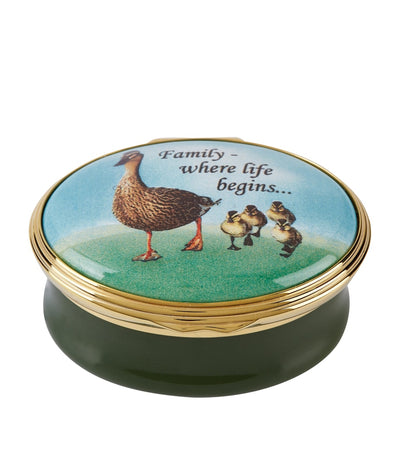 Handcrafted Enamel Keepsake Box with Duck Motif and Inscription