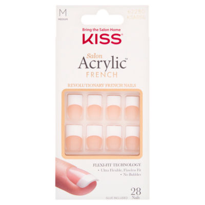 Kiss 28 Salon Acrylic French Medium False Nails