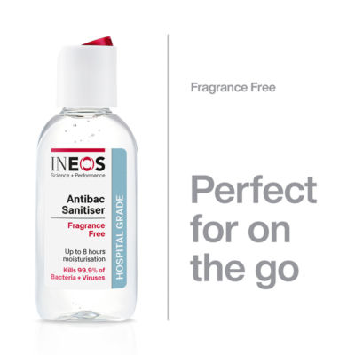 INEOS antibacterial anti-viral hand sanitiser gel 50ml, UK version