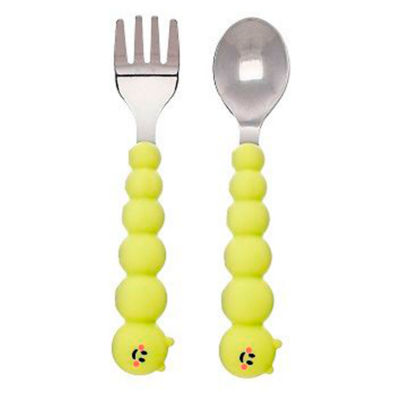 Melii Silicone and Stainless Steel Baby Spoon and Fork Set for Weaning