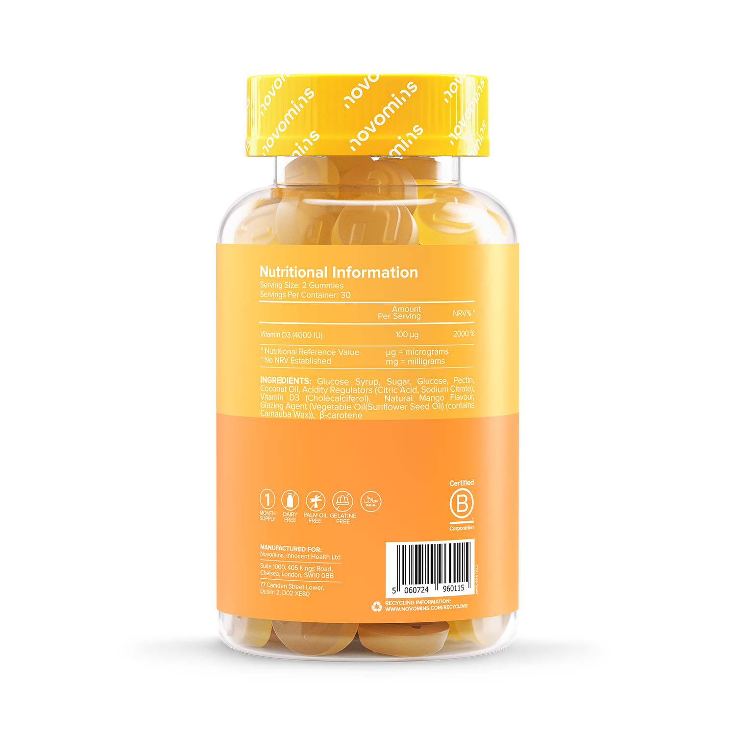 Novomins Vitamin D3 4000IU Mango Gummies 60, imported from the UK