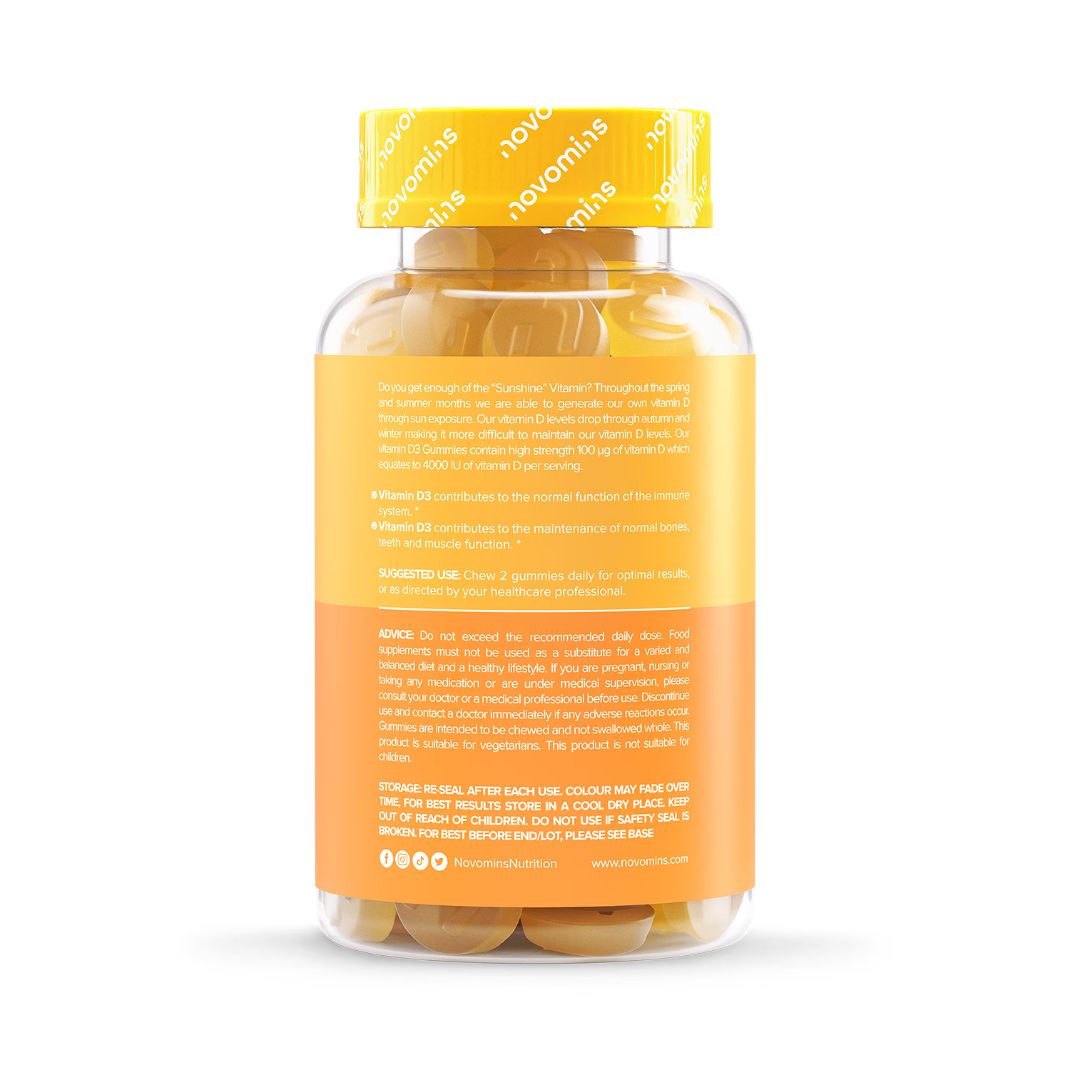 Novomins Vitamin D3 4000IU Mango Gummies 60, imported from the UK