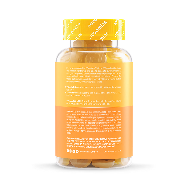 Novomins Vitamin D3 4000IU Mango Gummies 60, imported from the UK