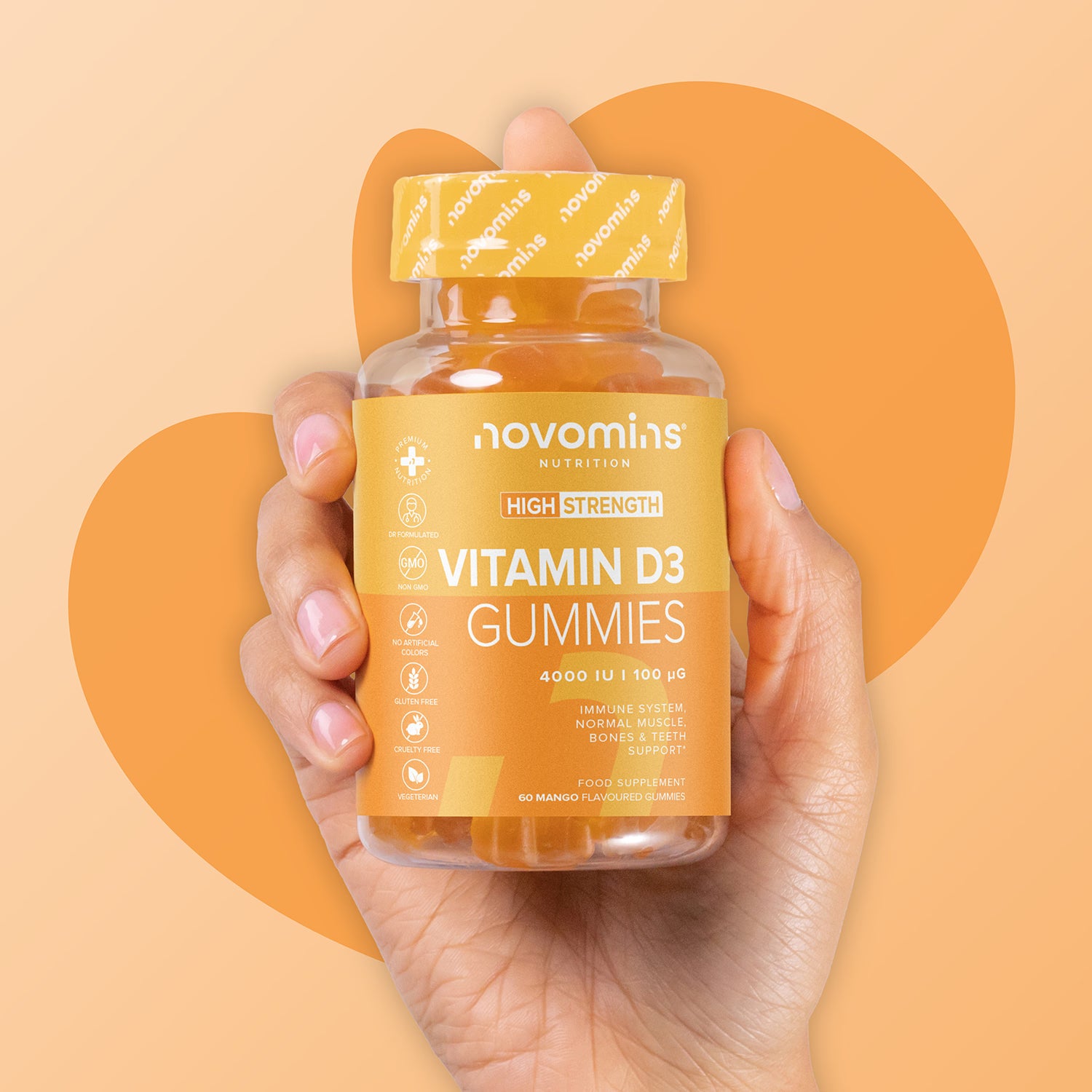 Novomins Vitamin D3 4000IU Mango Gummies 60, imported from the UK