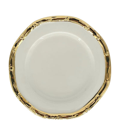 Ceramic Bamboo Embossed Dinner Plate with Gold Trim 27cm