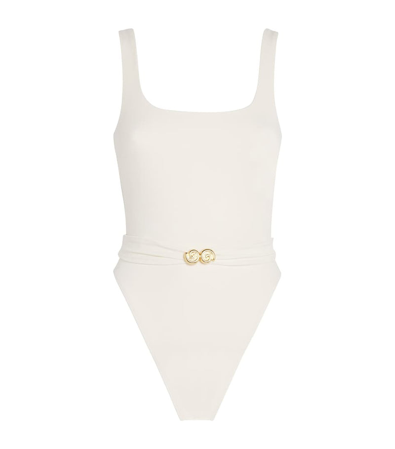 Plunge Neck Swimsuit with All-Over Print in Nylon and Elastane