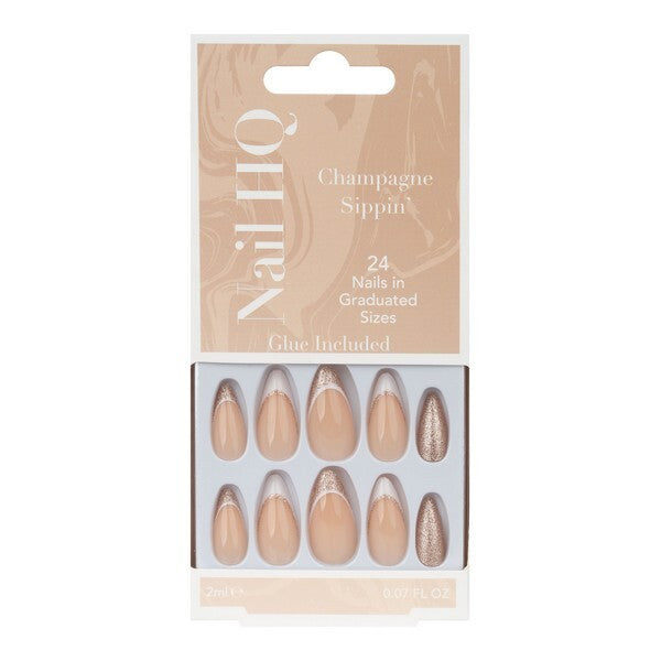 Nail HQ almond nails Champagne Sippin' French Tip long size imported from the UK
