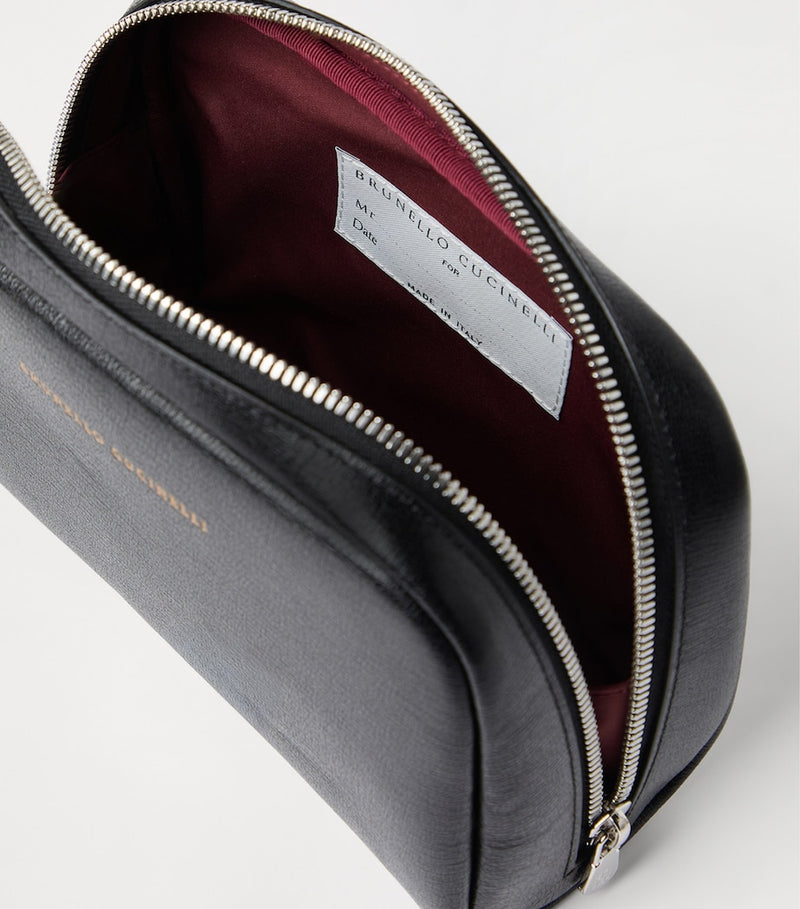 Brunello Cucinelli leather wash bag with zip fastening - British product
