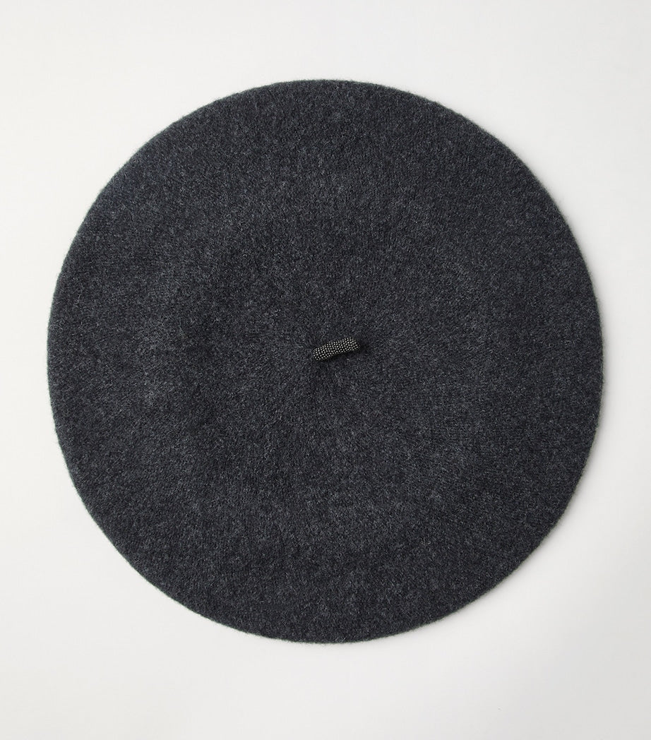 Brunello Cucinelli wool beret with beading and silver-tone hardware - British product