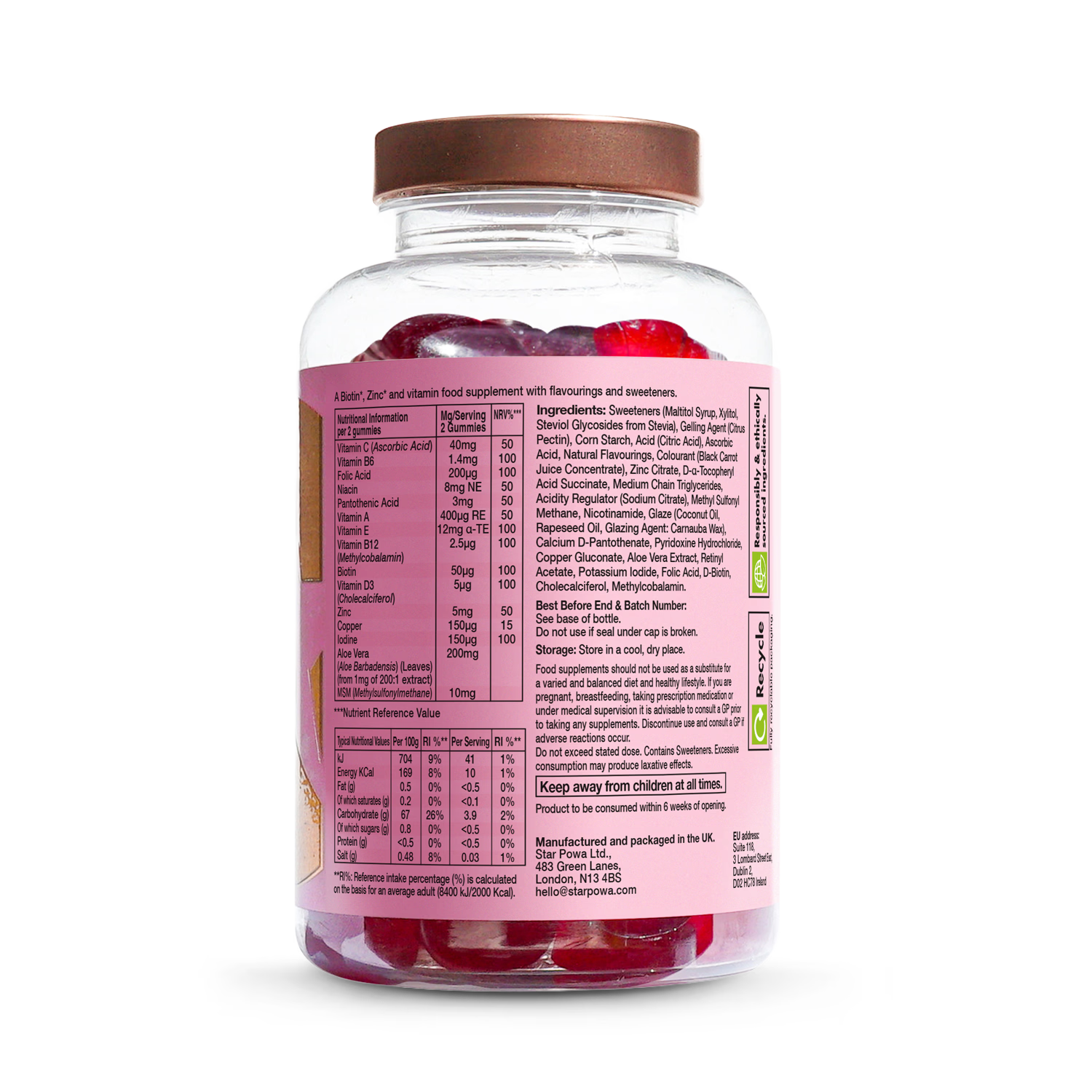 Starpowa Hair Skin Nail gummies berry flavored 60 count - British product