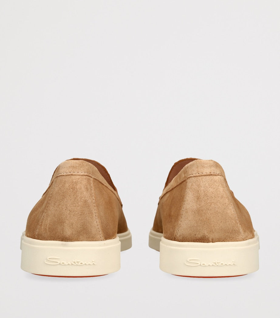 Suede Loafers with Lightly Tapered Silhouette and Orange Details