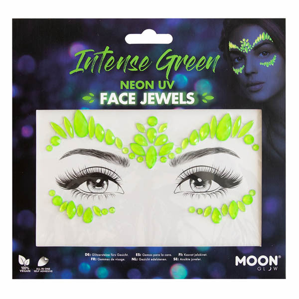 Moon Glow Neon UV Face Jewels Intense Green, imported from the UK