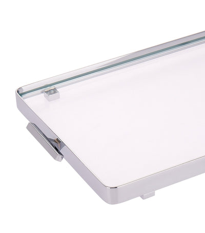 Glass Tray with Chrome Trims for Cosmetic and Tableware Organization