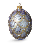 Pastel Blue Christmas Bauble with Gold Filigree and Sequins