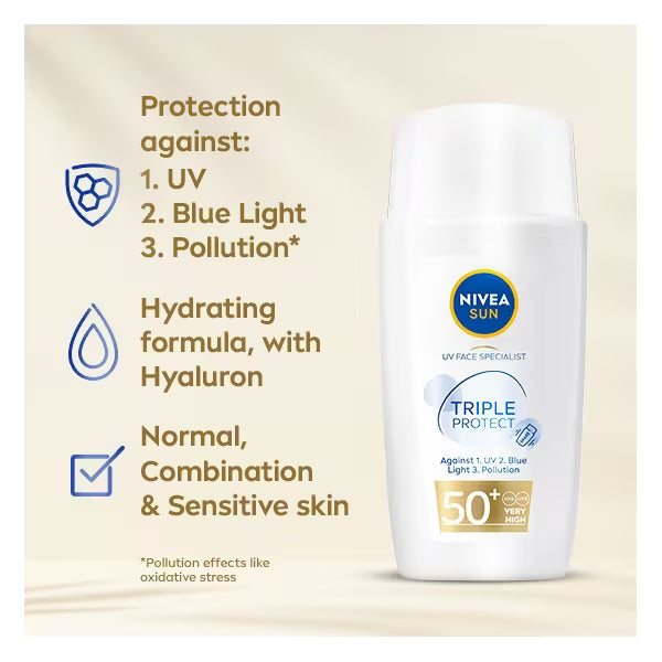 Nivea Sun Fluid Triple Protect SPF50+ 40ml, imported from the UK