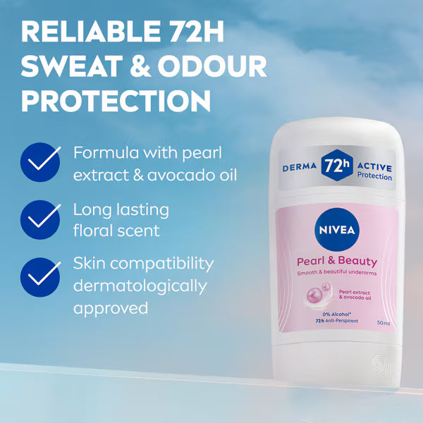 Nivea Pearl Beauty Anti-Perspirant Stick 50ml, imported from the UK